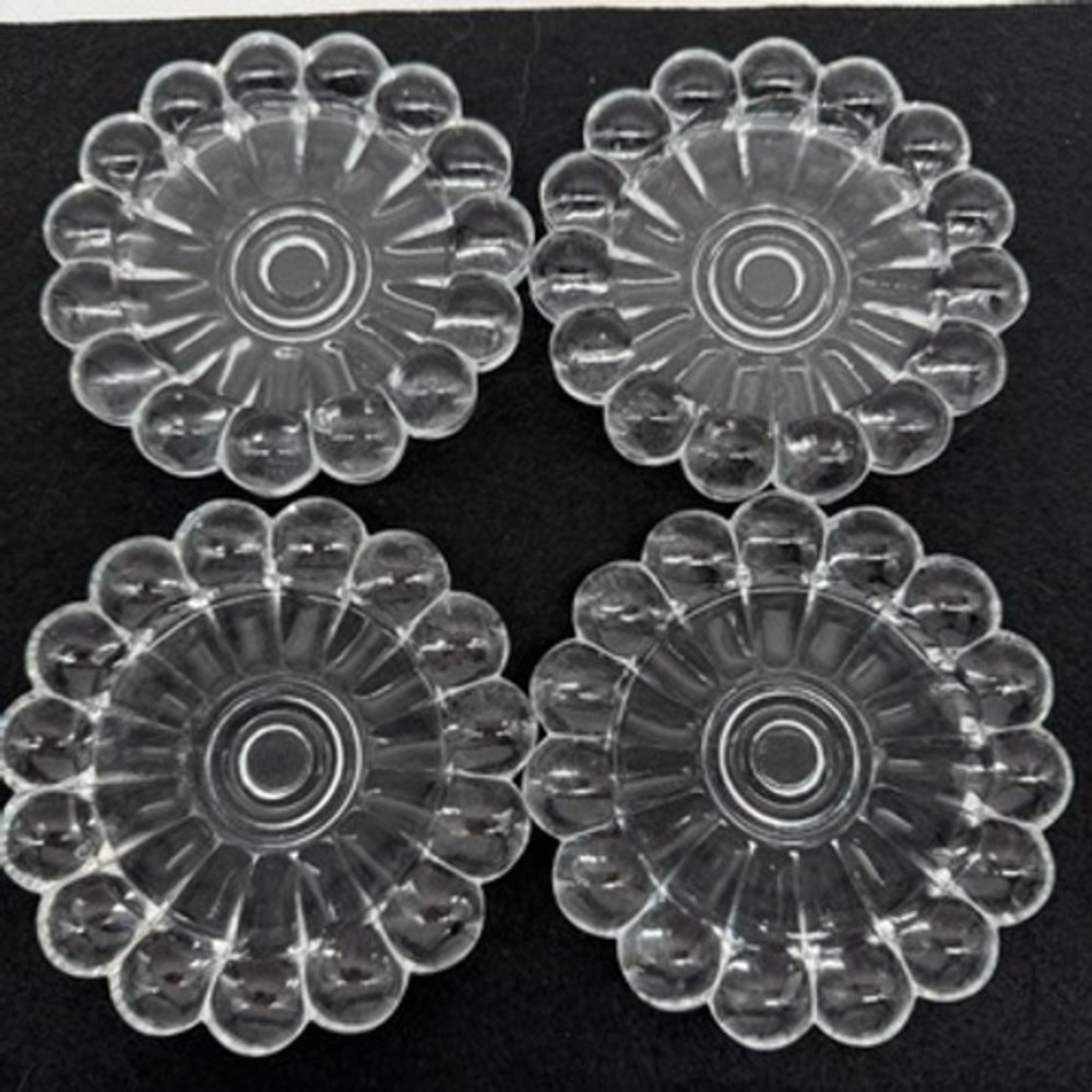 Set of 4 MCM Anchor Hocking Boopie Bubble Clear Glass Flower‎ Sunburst Coasters